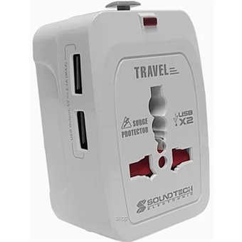 Soundteoh Travel Adaptor with Dual USB White - TA-669