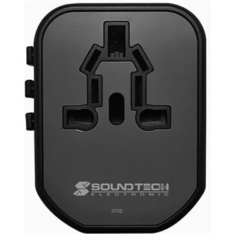Soundteoh Travel Adaptor with 20W USB A+C Quick Charger Black - TA-620